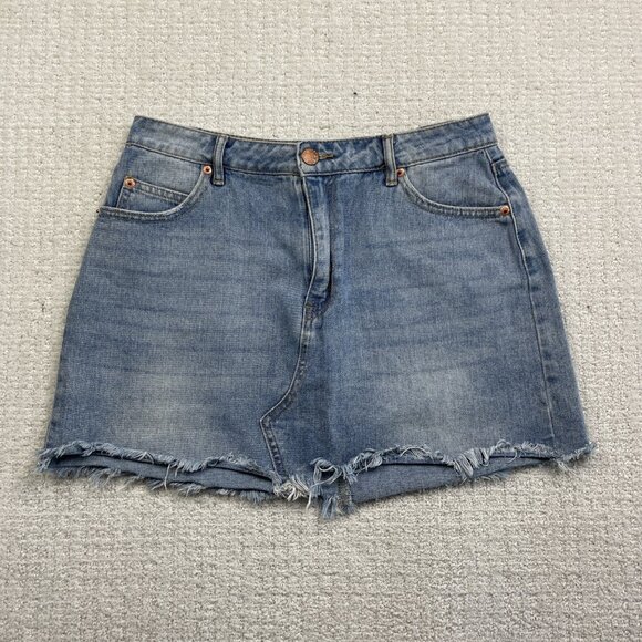 Kendall & Kylie Distressed Cut-Off Denim Mini Skirt Blue Raw Hem Casual Women’s - Picture 1 of 14